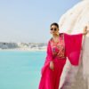 06-08-25_BNY091 Hot Pink Embroidered Draped Skirt Co-ord Set