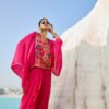 06-08-25_BNY112 Hot Pink Embroidered Draped Skirt Co-ord Set