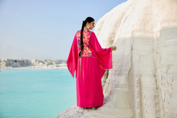 06-08-25_BNY124 Hot Pink Embroidered Draped Skirt Co-ord Set