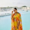 06-08-25_BNY156 Yellow Floral Cape Co-ord Set With Flared Skirt