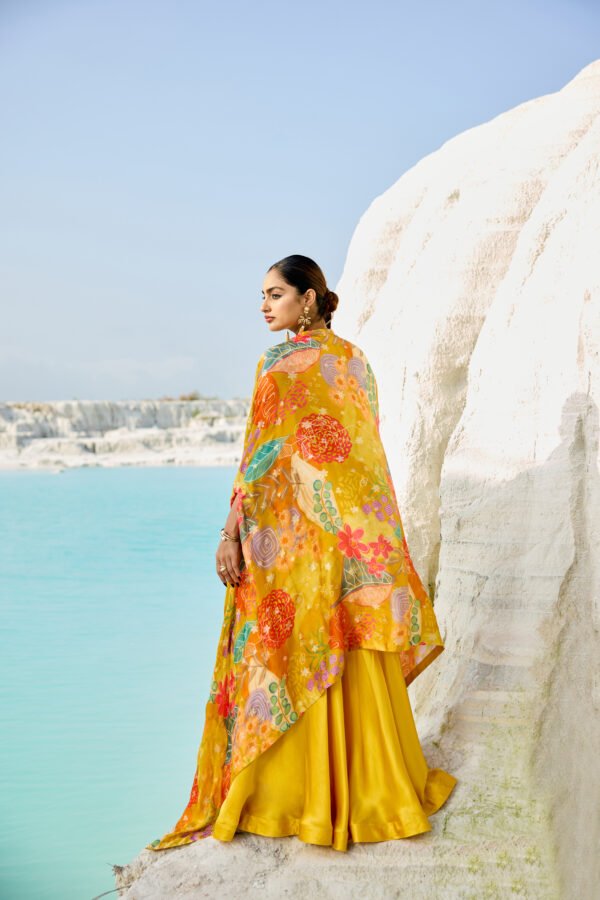 06-08-25_BNY159 Yellow Floral Cape Co-ord Set With Flared Skirt