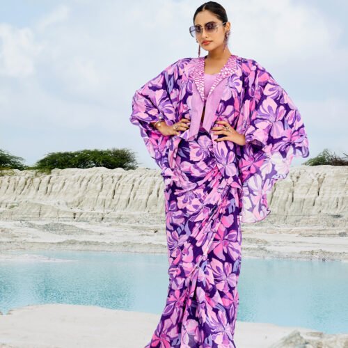 Lavender Bloom Saree Set