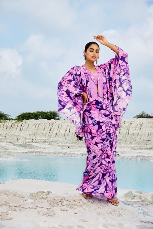 Lavender Bloom Saree Set