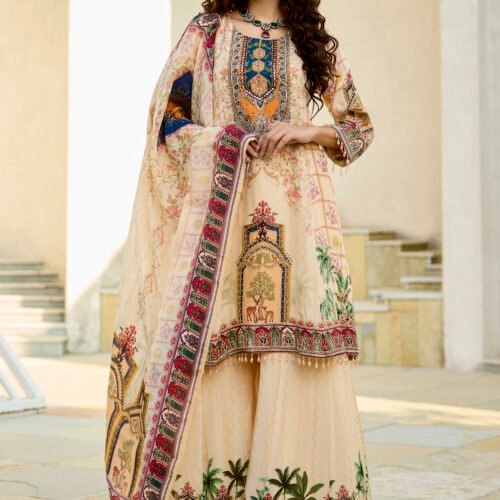 Cream Printed Suit Set