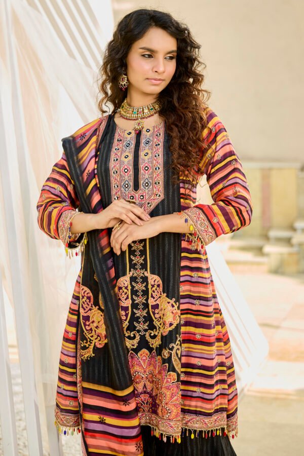 Multi Stripe Black Suit Set