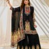 Black Printed Jacket Kurta Plazzo Set