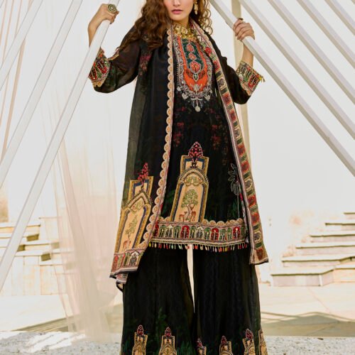 Black Printed Jacket Kurta Plazzo Set