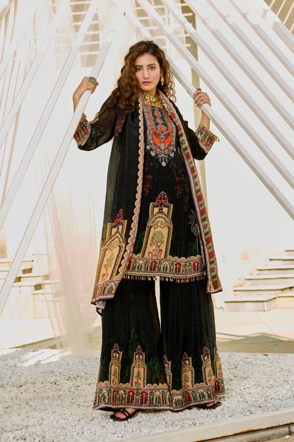 Black Printed Jacket Kurta Plazzo Set