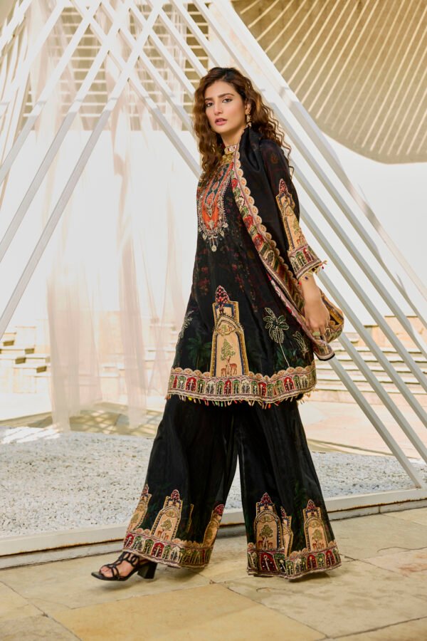 Black Printed Jacket Kurta Plazzo Set