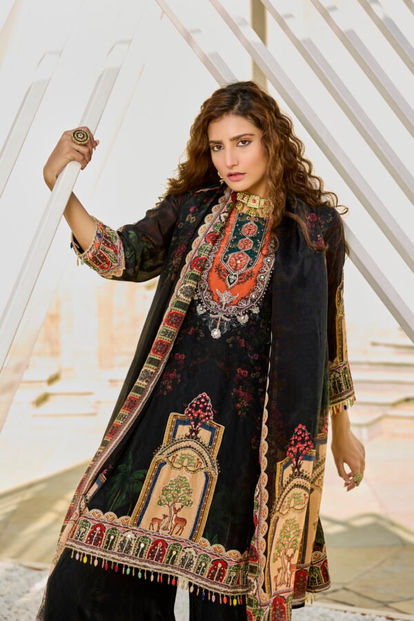 Black Printed Jacket Kurta Plazzo Set