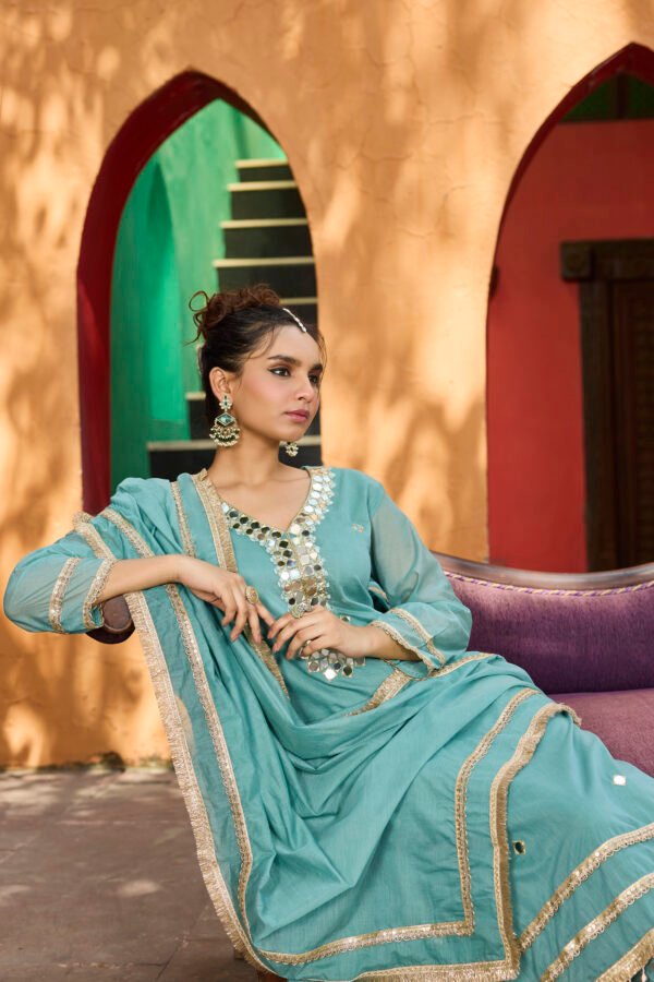 Aurelia Aqua Mirror Work Kurta Set