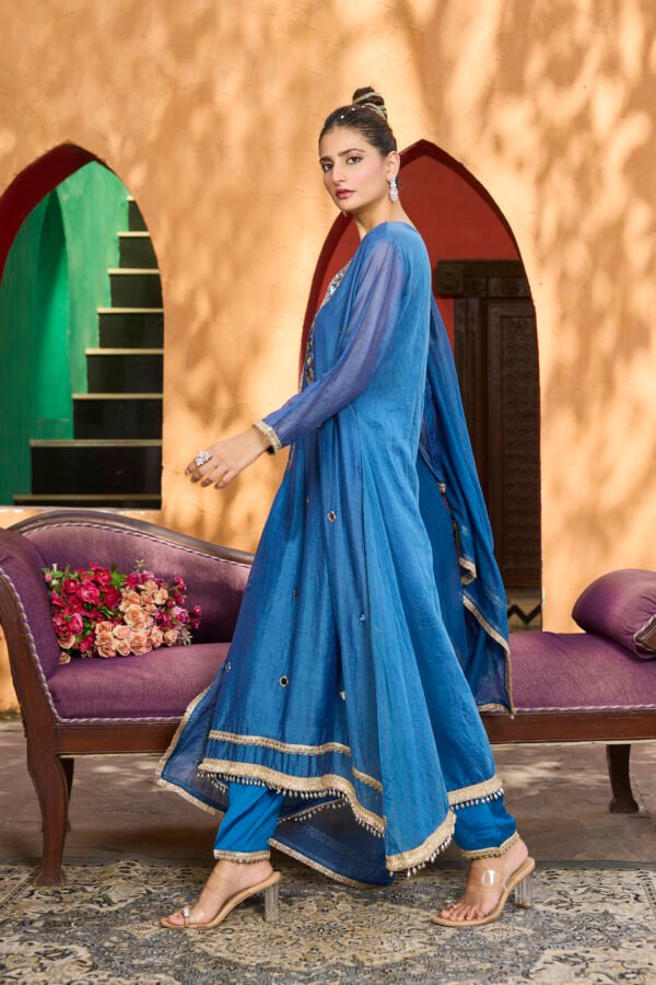 Royal Azure Embellished A-Line Suit Set