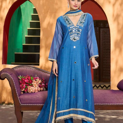 Royal Azure Embellished A-Line Suit Set