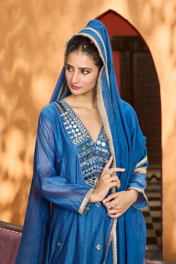Royal Azure Embellished A-Line Suit Set