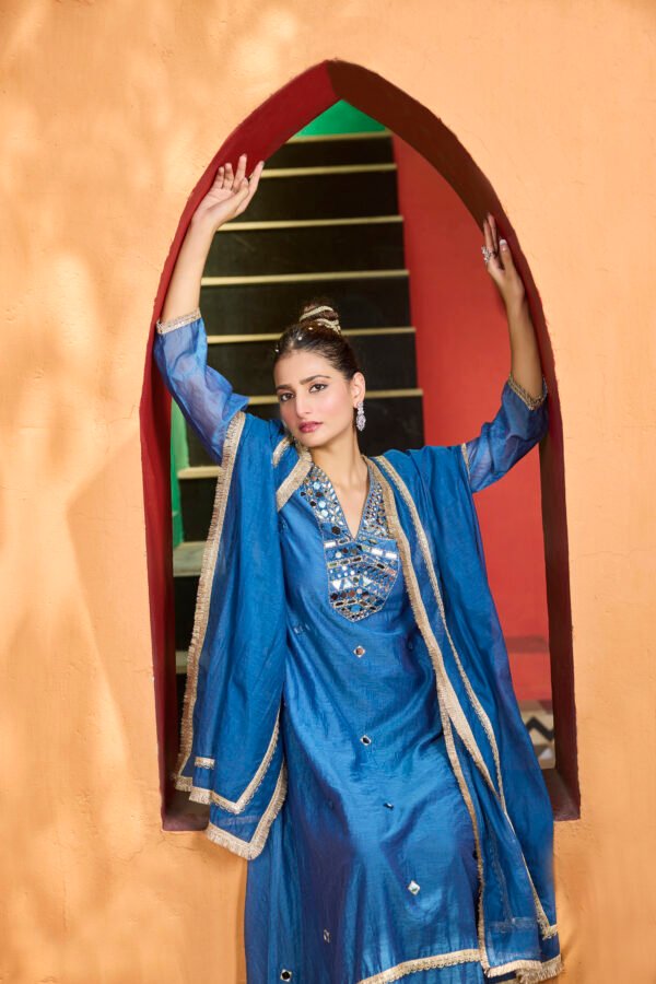 Royal Azure Embellished A-Line Suit Set